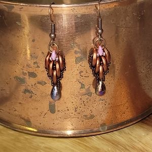 Handed Beaded Leaf Drop Earrings